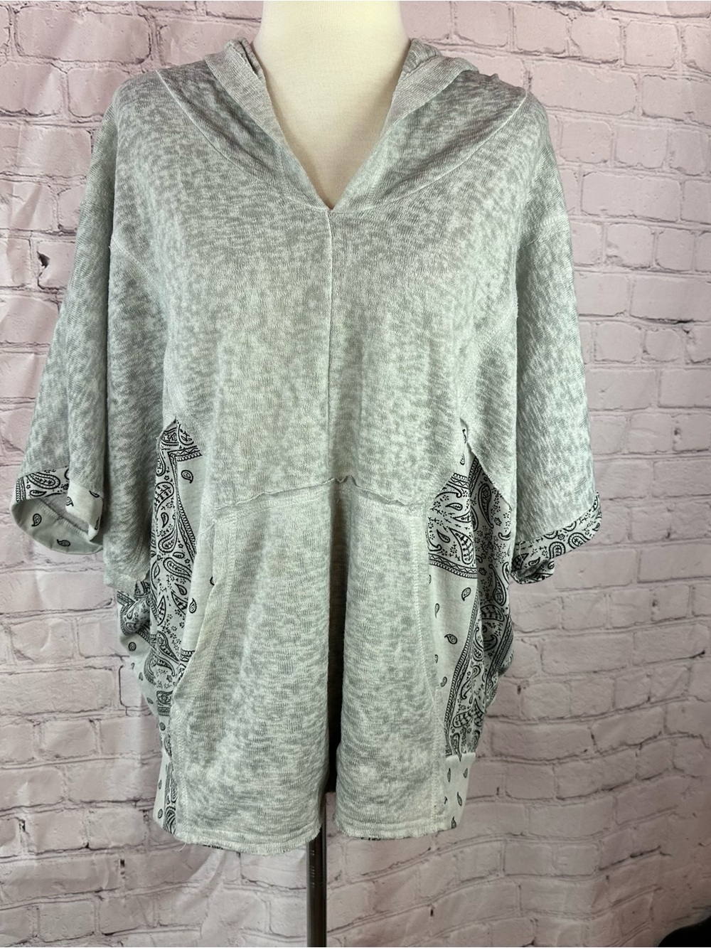 POL bandana print hooded poncho Top boho western women M relaxed casual
